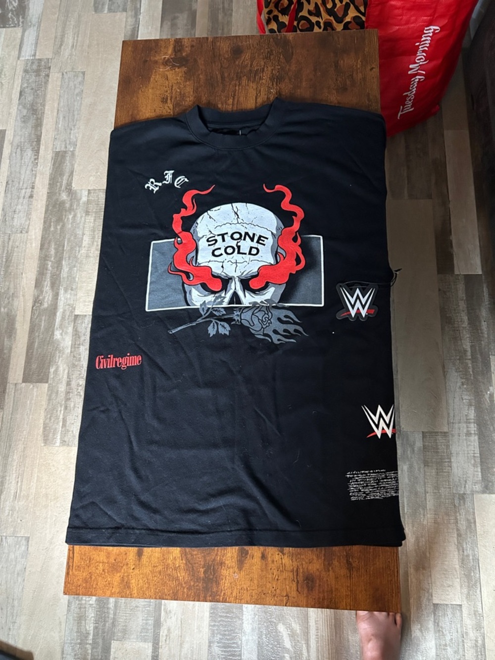 WWE Stone Cold Skull Tee with Red & Gray Print